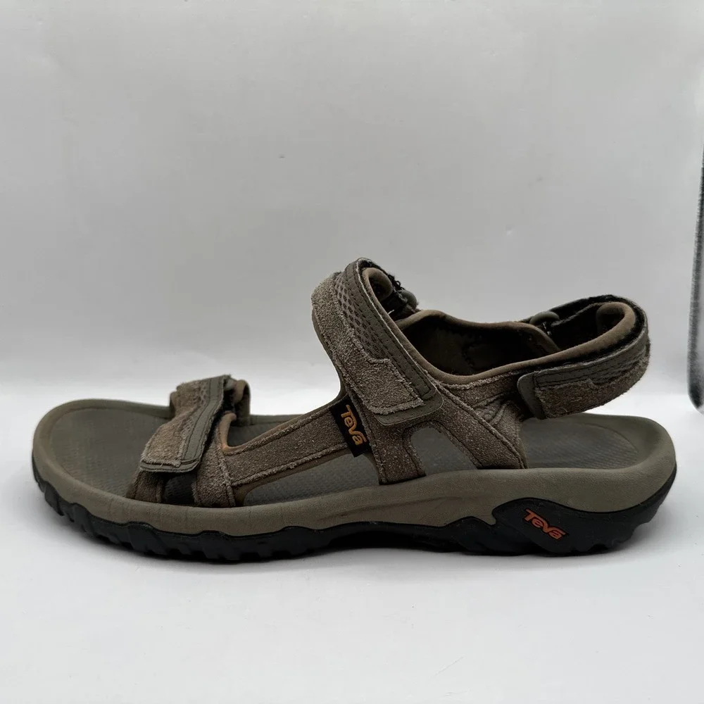 Teva Hudson Sandals Mens Sz 13 Suede Leather Green Gray 3 Adj  Straps Hiking‎